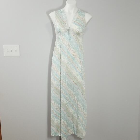 Vintage 80s Union Label Long Floral Slip Nightgown - Picture 1 of 7